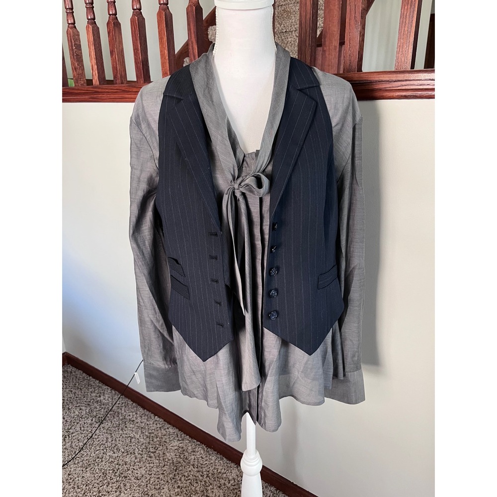 Talbots Womens Navy Blue Pinstripe Vest Waistcoat Size 10 Notched Lapel Business